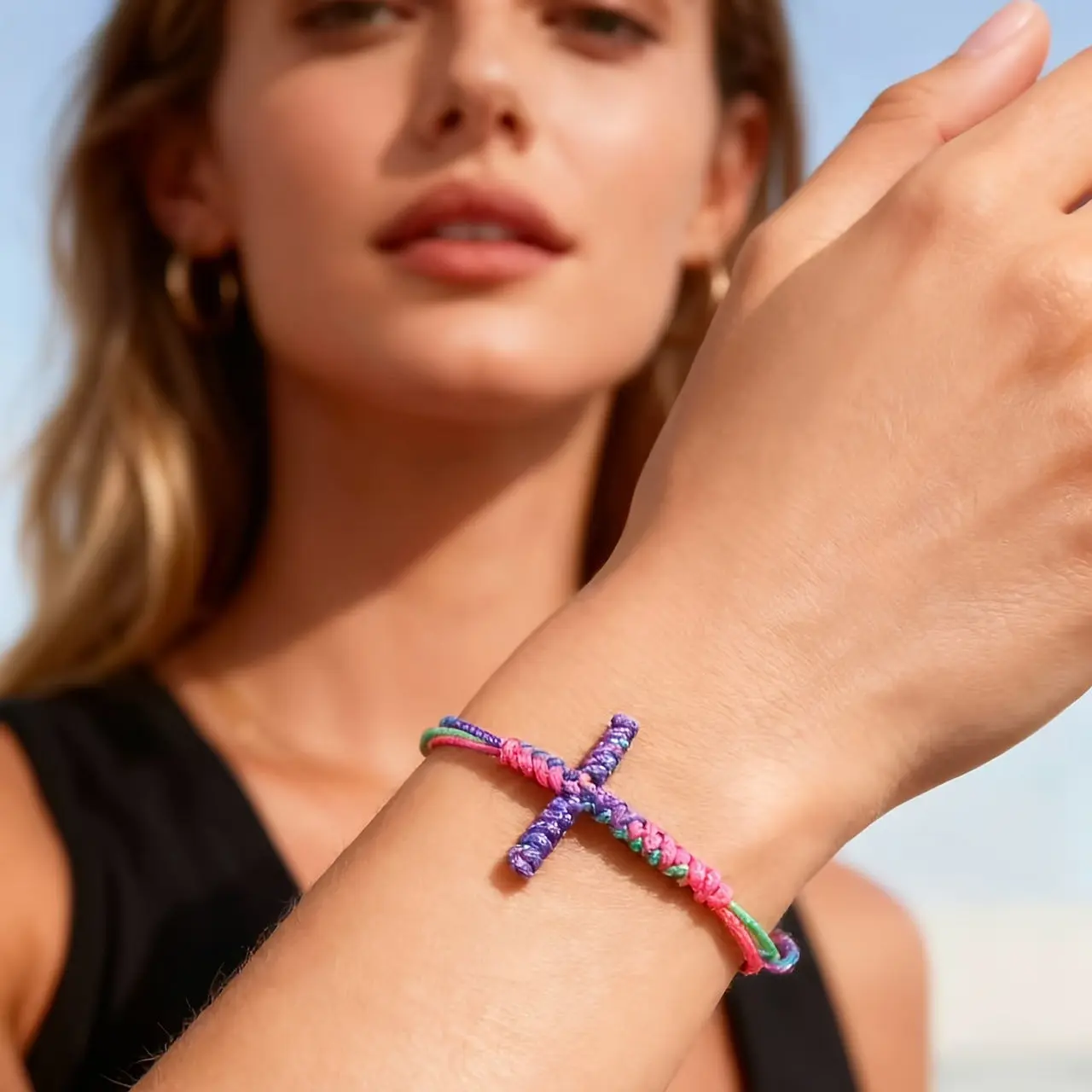 Handmade Cross String Bracelet for Women Men Braided Rope Christian Cross Bracelet Religious Faith Jewelry Lucky Protection Amulet Wristband Adjustable Cord Gift Set
