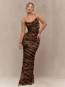 MISSGUIDED Tiger Print Mesh Maxi Dress With Cowl Neck