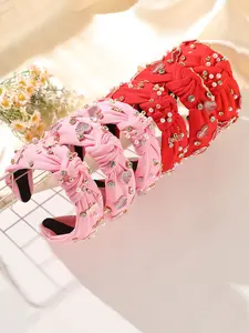 New Valentine's Day Pearl Alloy Heart High Crown Bow Hairband for Women, Fashion Sweet Holiday Hair Accessory, Headbands, 1pc