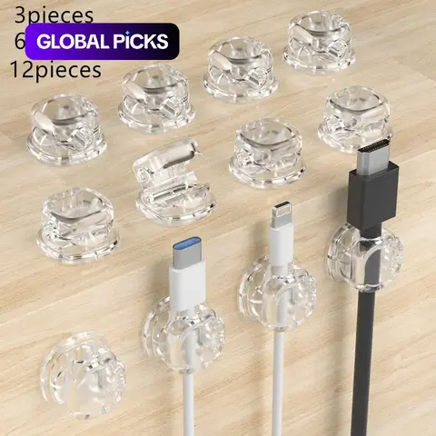 3/6/12-Pack Cable Organizer Clips, Spring-Loaded Desktop Cord Organizer, Home Office Desk Gadgets, Office Desk Accessories, Office Work Accessories, Phone Charging Cable Holder, Wall-Mounted Cable Management Solution, Desk Wire Management #GLOBAL PICKS