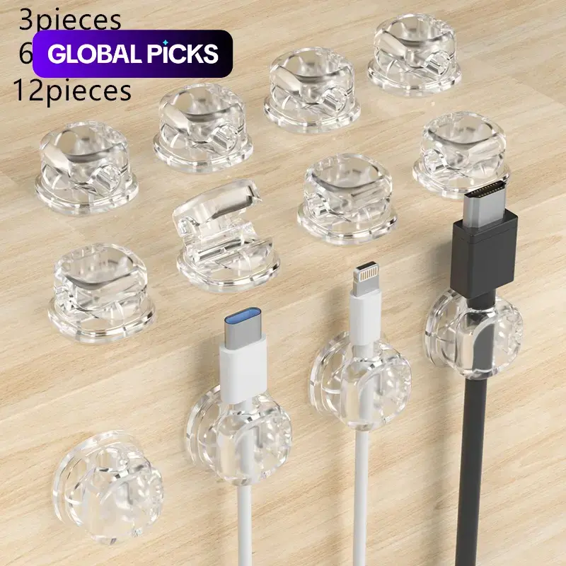 3/6/12-Pack Cable Organizer Clips, Spring-Loaded Desktop Cord Organizer, Home Office Desk Gadgets, Office Desk Accessories, Office Work Accessories, Phone Charging Cable Holder, Wall-Mounted Cable Management Solution, Desk Wire Management #GLOBAL PICKS