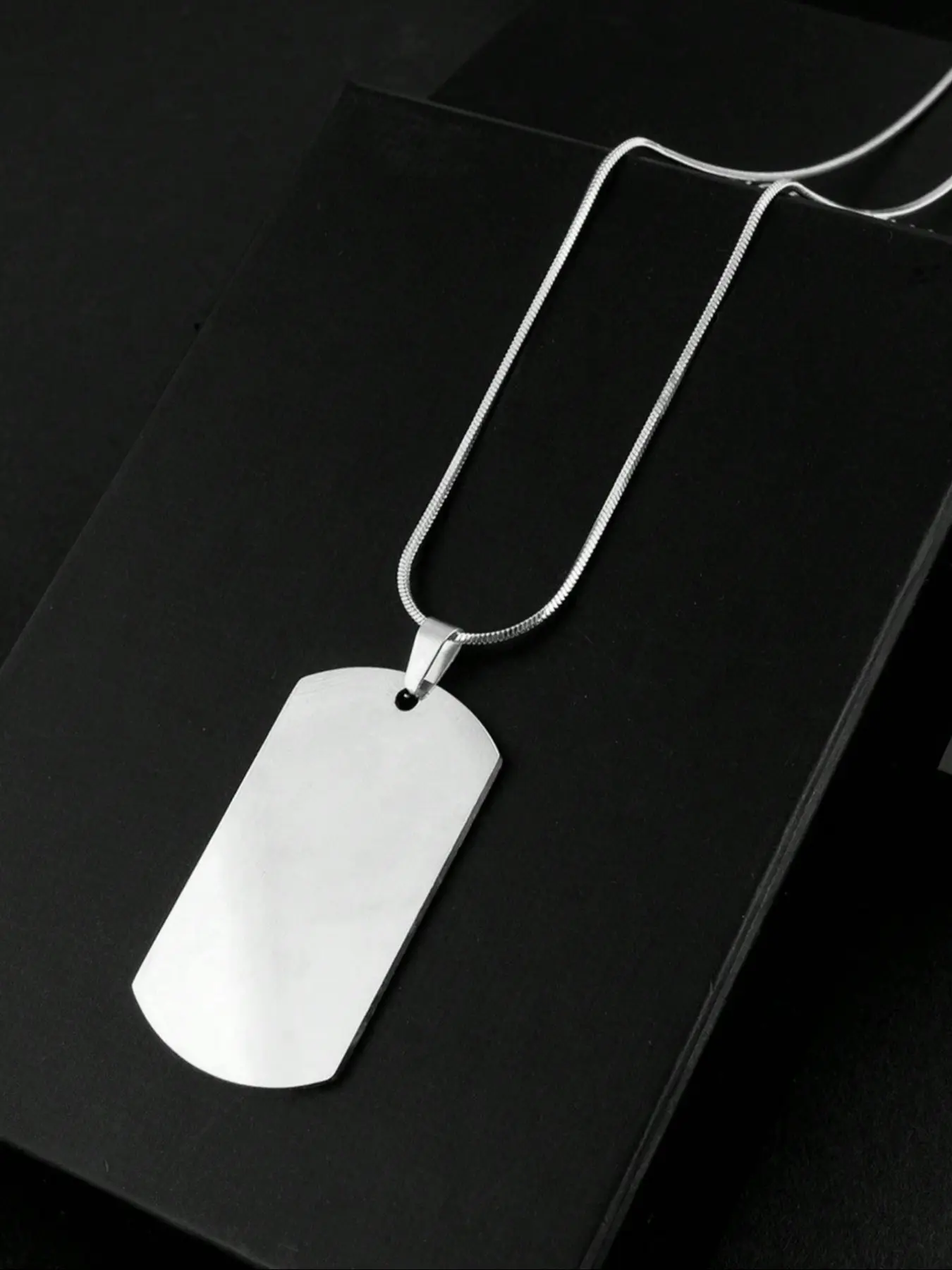 Men's Stainless Steel Pendant Necklace Set, Durable Material Necklace, Round Snake Chain & Hand-Polished Rectangular Pendant, Military Style Handcrafted Jewelry Gift for Men Boys, All Seasons Necklace