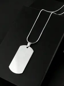 Men's Stainless Steel Pendant Necklace Set, Round Snake Chain & Hand-Polished Rectangular Pendant, Military Style Handcrafted Jewelry Gift for Men Boys, All Seasons Necklace