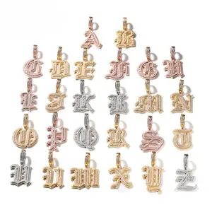 [ICE HUE]18K Gold Vacuum Plated Copper with 5A+ Sri Lanka Zircon Gothic Alphabet Letter A-Z Pendant With Necklace Miami Italy Mexico & Micro Inspired for Women & Men Luxury Jewelry,Daily Wear,Casual Fashion,Gift,Chicano,Classic,Hip Hop,Simple,Sporty