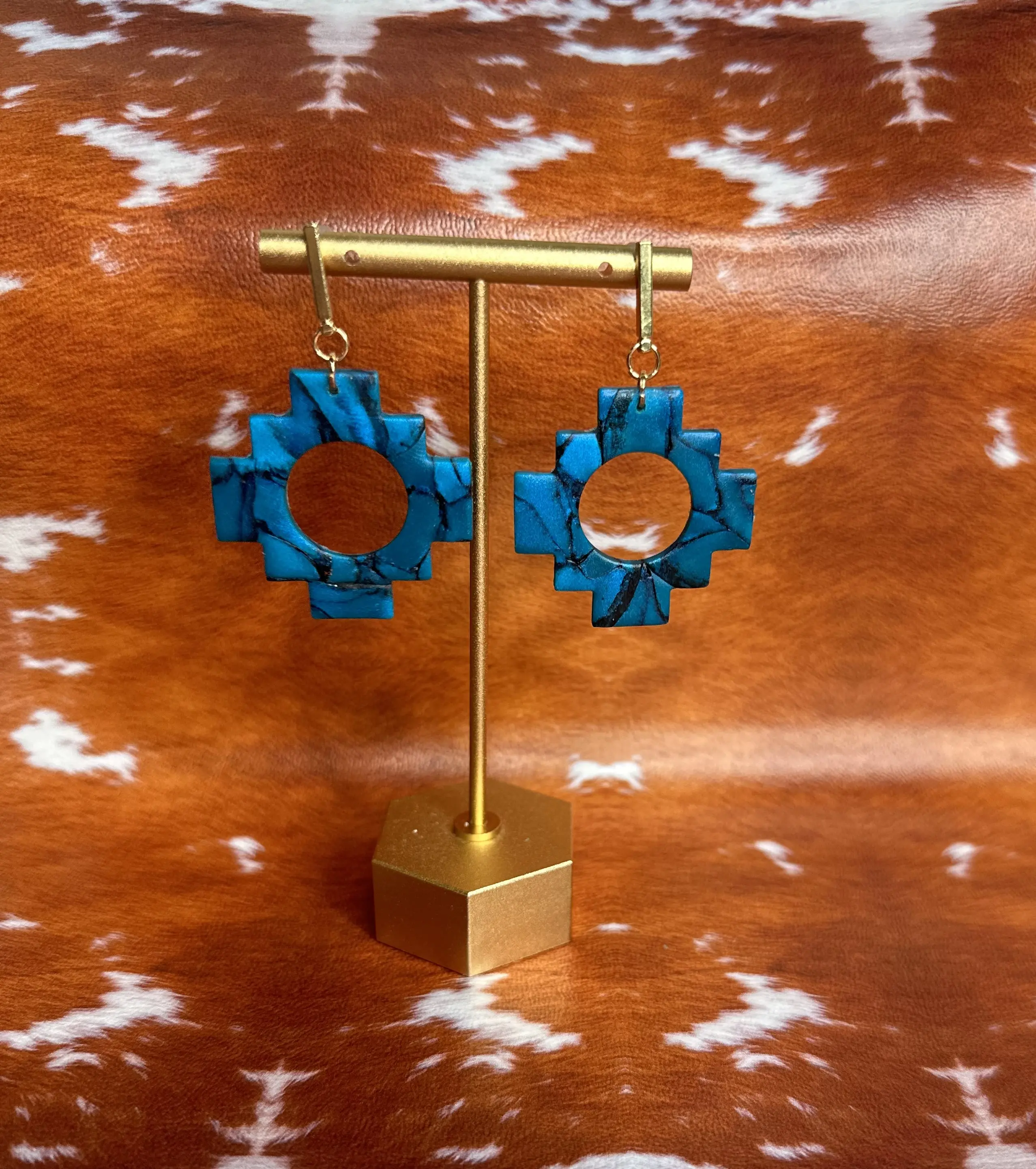 Aztec Faux Turquoise Polymer Clay Earrings