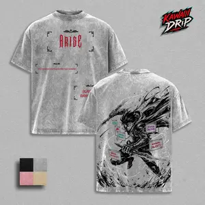 Solo Leveling Arise Sung Jin Woo Anime T Shirt Hoodie | Shadow Monarch Igris Knight Manga Graphic Tee Pullover | Vintage Washed Oversized Anime Streetwear Shirt Sweatshirt | Heavy Cotton Unisex Casual | Gift For Solo Leveling Fans