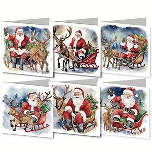 6-piece diamond painting set diy mosaic irregular diamond crystal greeting card set - santa claus, elk theme, express the unspoken love during the festival, christmas gift
