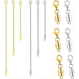 Necklace Extender and Magnetic Necklace Clasp, Magnetic Clasps for Bracelet Extenders, Chain Extension for Jewelry Repair Kit (L Gold+silverB)