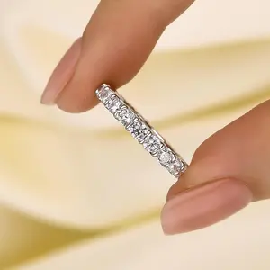 Effinny Full Eternity Round Cut Women's Wedding Band, 925 Sterling Silver Travel Ring, 5A Cubic Zirconia Stackable Ring for Daily