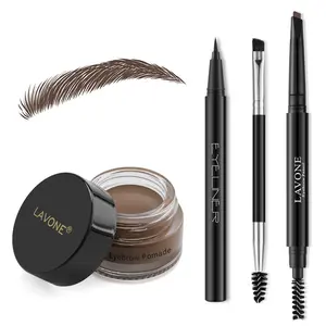 LAVONE Eyebrow Stamp Pencil Kit for Eyebrows Makeup - Dark Brown, with Waterproof Eyebrow Pencil, Eyeliner, Eyebrow Pomade, and Dual-ended Eyebrow Brush