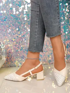 Women's Commuter Chunky Heel High-Heeled Sandals, Pointed Toe Foot Shape Correction, Fashionable Daily Wear Shoes for Women