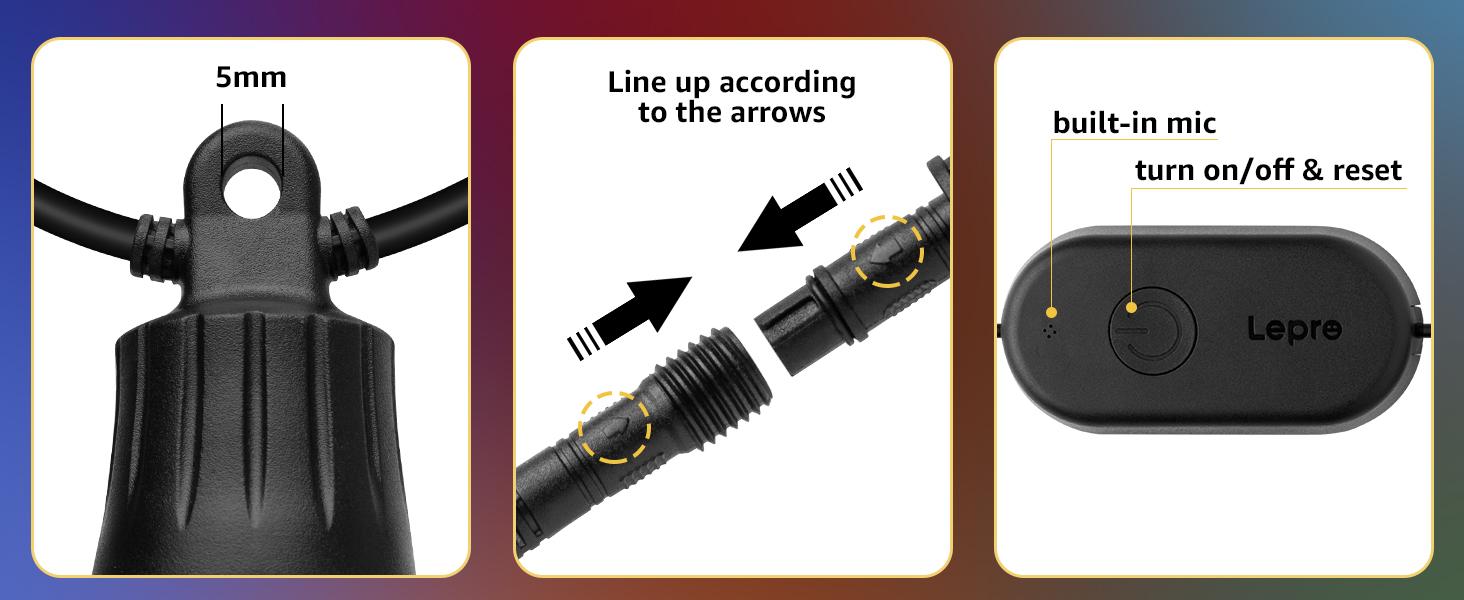 Lepro ZB1 AI Smart Outdoor String Lights APP Control, 54(42+12) ft RGB + IC +Warm White Waterproof Connectable Outdoor Strip Lights 15 LED Bulbs, Alexa Google Enabled, AI Generated Lighting LLM, NO Remote, 2.4 GHz WiFi+ Bluetooth