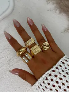 Women's Punk Style Rhinestone Rings Set, Square Open Design Jewelry Accessories, Perfect Gift for Daily Wear & Party Events
