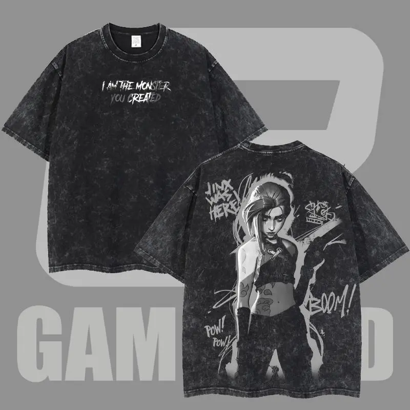 Jinx Arcane Show League Of Legends Washed Game T-shirt Game Soft Cotton, FPS, Game Lover  Gift for Him Her Vintage Y2K Hoodie Sweatshirt arcane merch