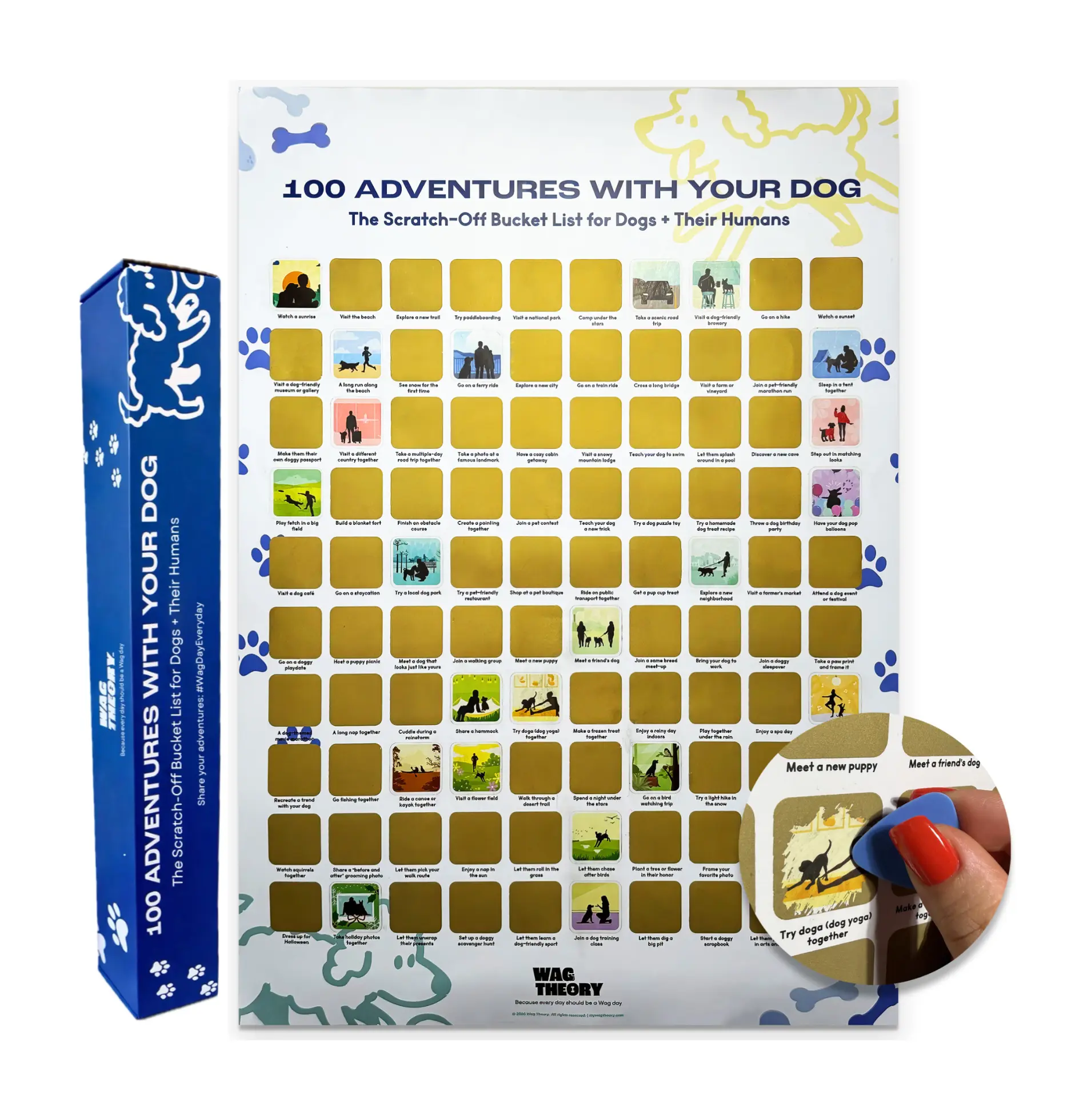 100 Adventures With Your Dog Scratch-Off Poster | Interactive Dog Bucket List Wall Art | Fun Gift for Dog Lovers, Puppy Parents & Pet Owners
