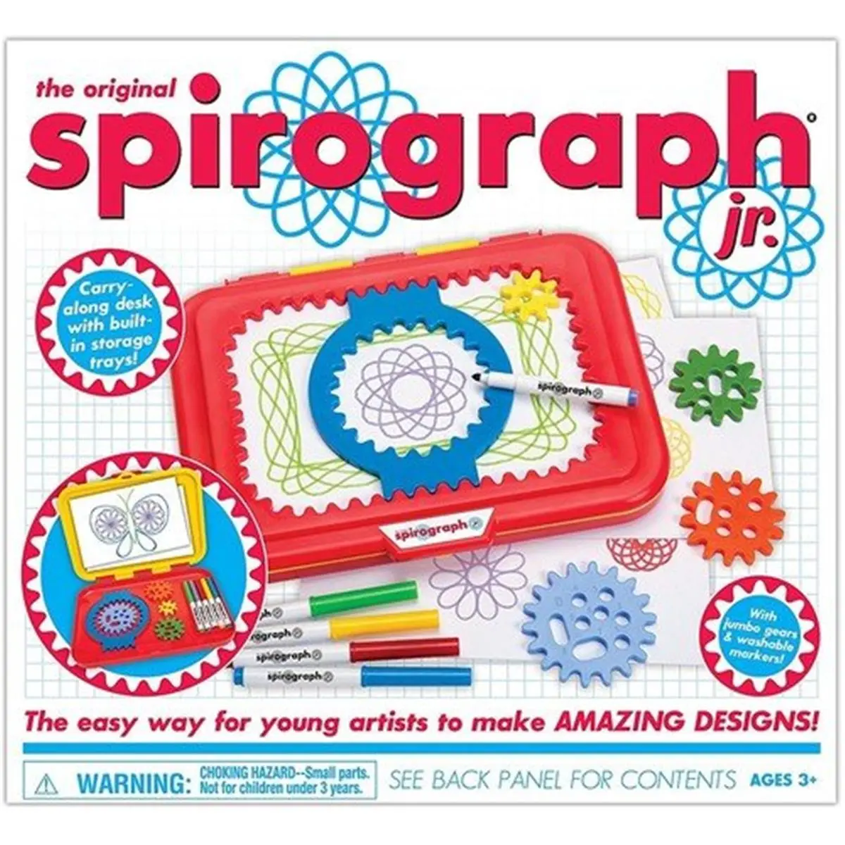 Kahootz 01023 Junior Art Drawing Set - Built-In Desk, Large Jumbo Gears, Steel Parts, Included Supplies, Reusable, Soft & Pliable, Easy for Young Artists, Creative Crafting Kit with Spirograph (Toys & Hobbies DIY Specialty Supply)