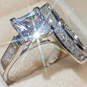 Princess Cut Moissanite Synthetic Stackable Ring VVS1 Clarity Hypoallergenic Band  for Women & Men Wedding Engagement Birthday Gift Anniversary Prom Party Holiday Date Casual Bling Iced X0 A0 S0