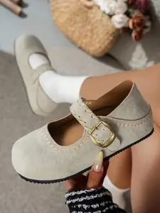 Women's Flat Shoes Spring Autumn New Style Thick Sole Birkinstyle Slip-On Soft Bottom Vintage Two-Wear Buckle Design