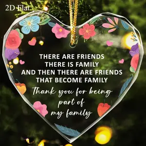 "Friends That Become Family" Heart Glass Hanging Ornament - Floral Prismatic Cut Decor, Sentimental Gift for Best Friend, Found Family & Christmas indoor xmas countdown sister festive outdoor waterproof mom kid yard decoration w party joke package event
