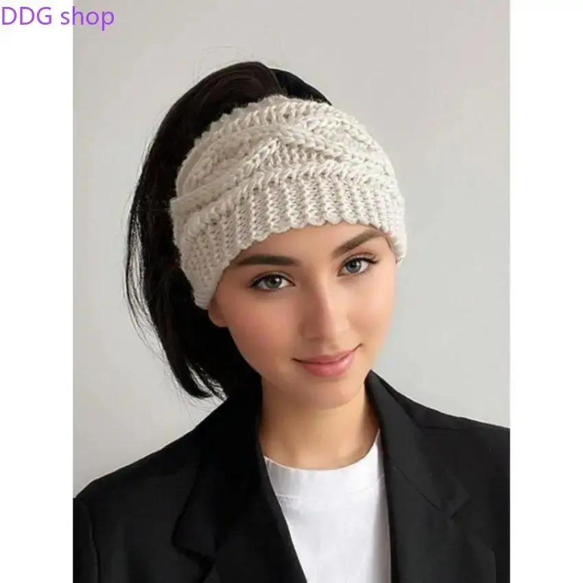 Unisex Multifunctional Crochet Knit Headband - Solid Color, Ponytail-Fit, Warm Ear Protection, Elastic Jacquard, 1 Size, Cozy Winter Outdoor Sports & Casual Hair Accessory for Women, One Size,summervibes