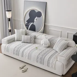 Cooling Summer Sofa Cover Non-Slip Washable Pet Friendly Couch Pad with Geometric Pattern for Comfortable Room