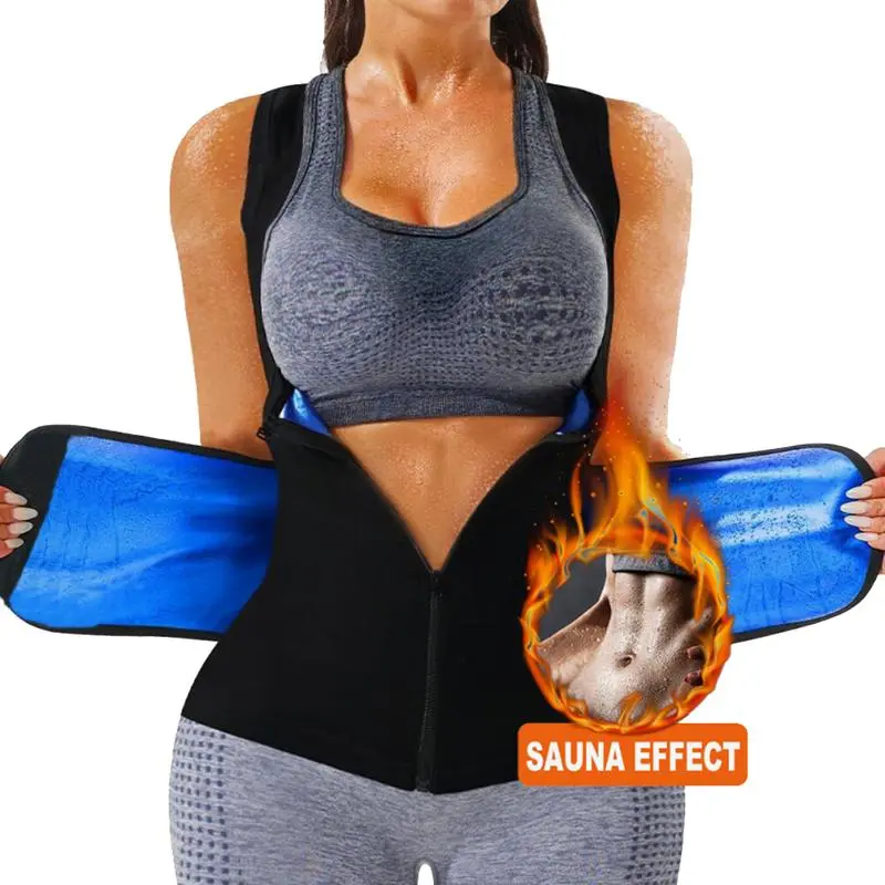Men's Compression Shapewear Sauna Vest - Sweat-Maximizing Polymer, Front Zipper, Adjustable Strap Waist Trainer Corset Faja, Tummy Control, Heat-Trapping Activewear, Posture Support for Gym, Menswear, Polymer Fabric, Heat Traps, Slim-Fitting