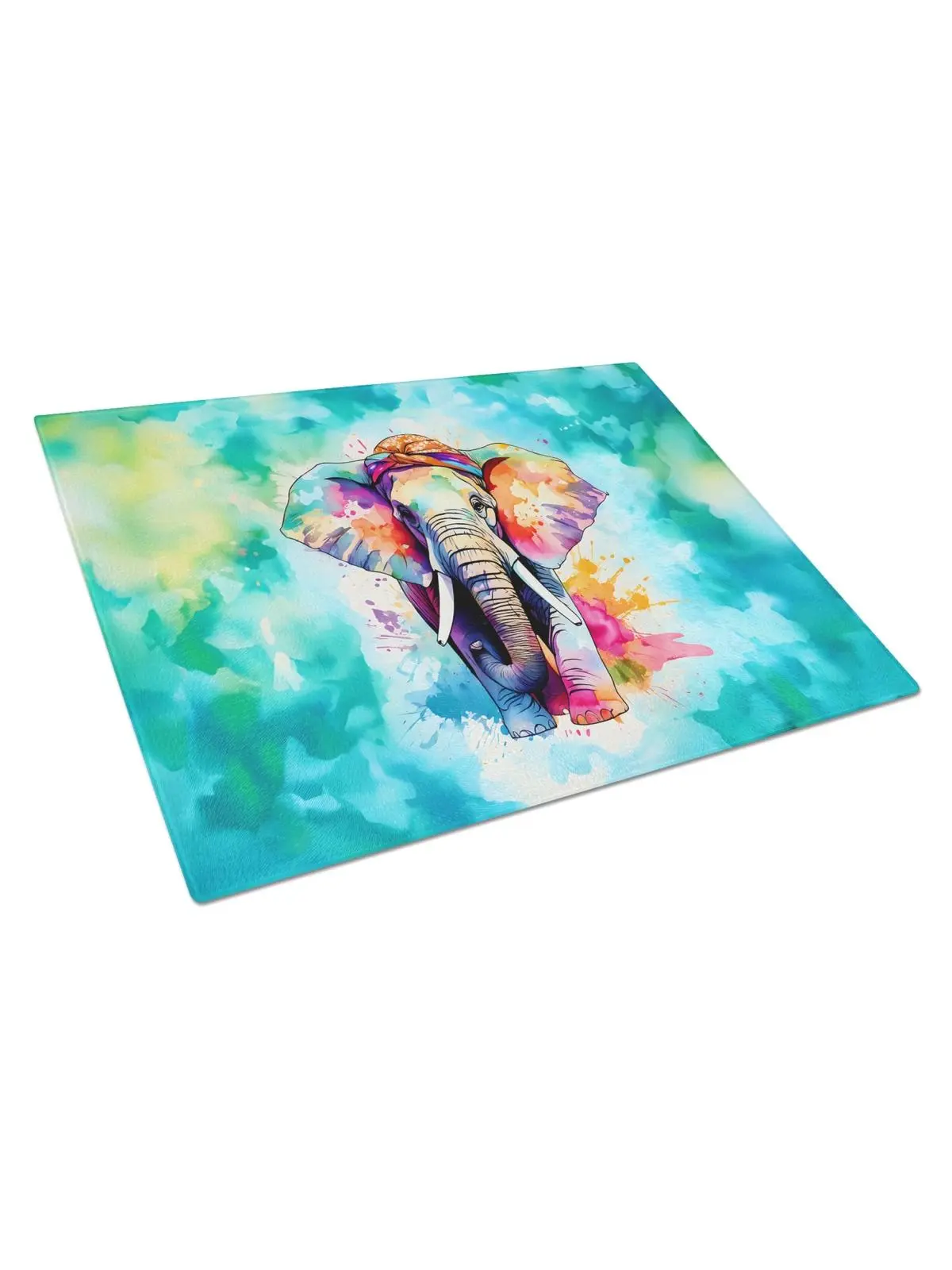 15x12 in. Adult Vibrant Hippie Printed Elephant Tempered Glass Cutting Board, Non-Slip Unisex Kitchen Chopping Board