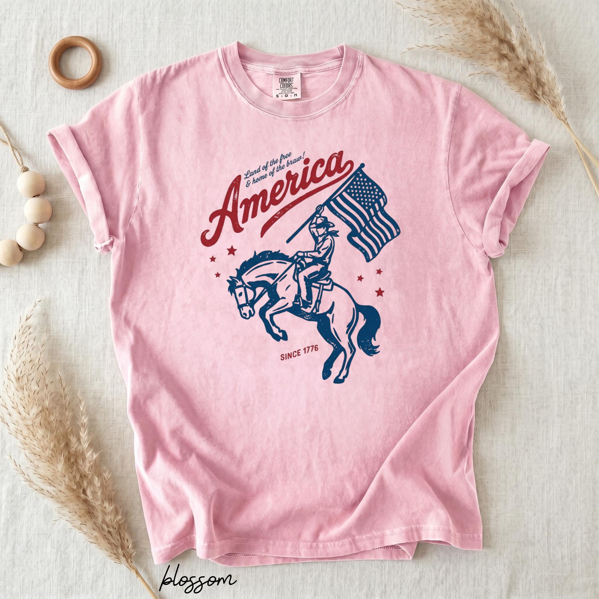 Comfort Colors Patriotic Cowboy Shirt, Western 4th Of July T-Shirt, America 250 Tee, 1776 To 2026 USA Flag Rodeo Graphic Shirt