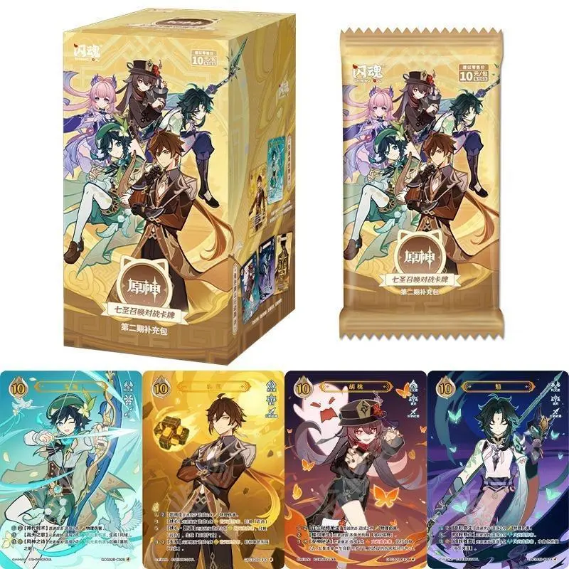 Original Genshin Impact Card Phase II Genius Invokation TCG Battle Card Hu Tao Zhongli Anime Game Collection Cards Kids Toy Gift