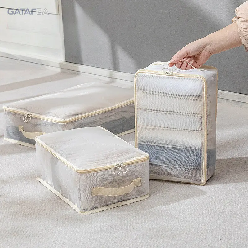 Transparent Nylon Mesh Clothing Storage Bags Foldable Under Bed Drawer Organizer Breathable Dustproof Clothes Sorting Pouch Lightweight Household Storage Bag for Bedroom Closet Under Bed Home Daily Organization,back to school,back to school haul