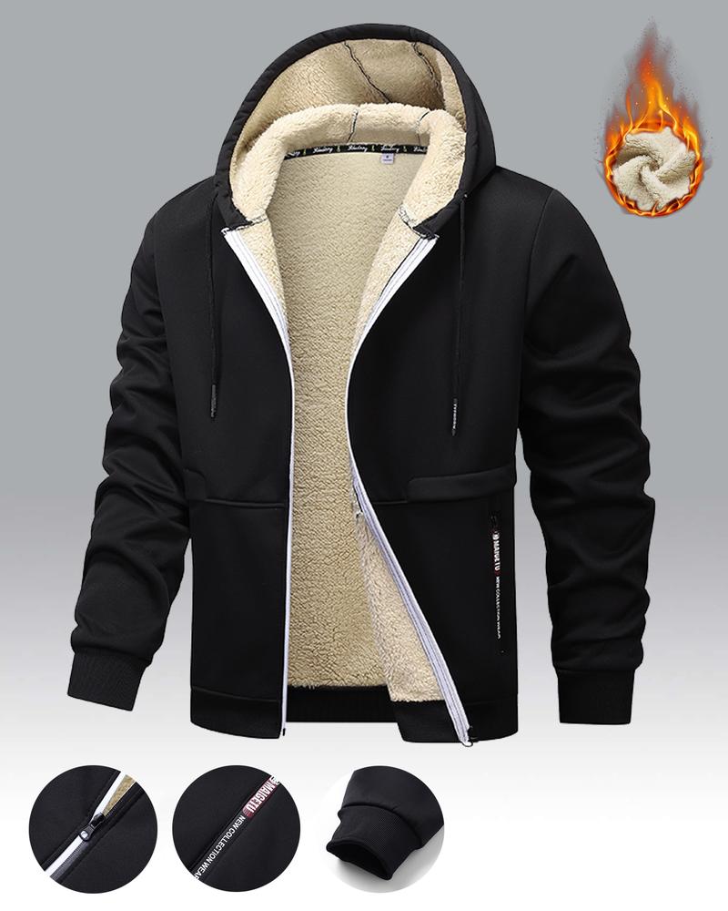 Men's Winter Fleece Hoodie – Thick, warm jacket with an adjustable drawstring hood, ribbed cuffs, and zippered front closure; perfect for outdoor hikes, jogging, fishing, gym workouts, or everyday casual wear; a must-have versatile piece for men's wardrob