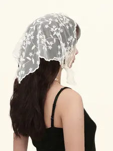Women's Fashion Boho Plain Lace Flower Triangle Scarf, Headscarf, Versatile Neck Protector, Headband, Bag Strap, Perfect for Daily Outing