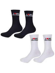 2pairs Simple Letter Girlfriend Medium Socks Fashionable and Versatile Couple Wedding Casual Socks Suitable for Dance Parties