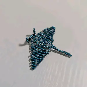 Handmade Beaded Manta Ray Keychain - Blue & White Bead Design Unique Accessory