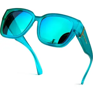 Mirrored Sunglasses Polarized Fit Over Glasses for Women - Trendy Large Square w UV400 Protection Sun Glasses