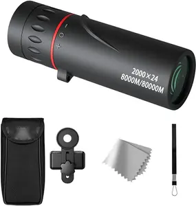 Compact Handheld Manual Focus Monocular Telescope with Clip, 2000x24 Optics, Altazimuth Mount, Waterproof, Telescope Zoom 100000x, for Adults, Bird Watching, Camping, Black