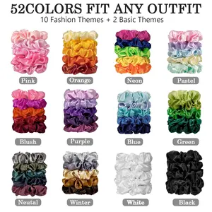 Satin Scrunchies 60 Pack - Silk Hair Scrunchies Bulk Set for Women & Girls with Curly Hair
