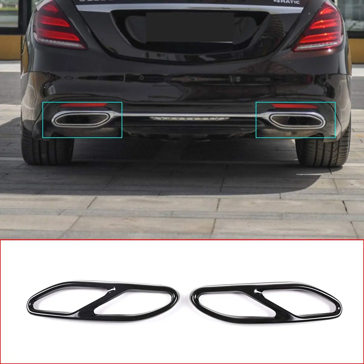 Stainless Steel Exhaust Muffler Cover Trim - Metal Tail Throat Pipes Accessory for Mercedes Benz S Class S320L, S350L, S450, S500, S500L, S560 (2018-2020)