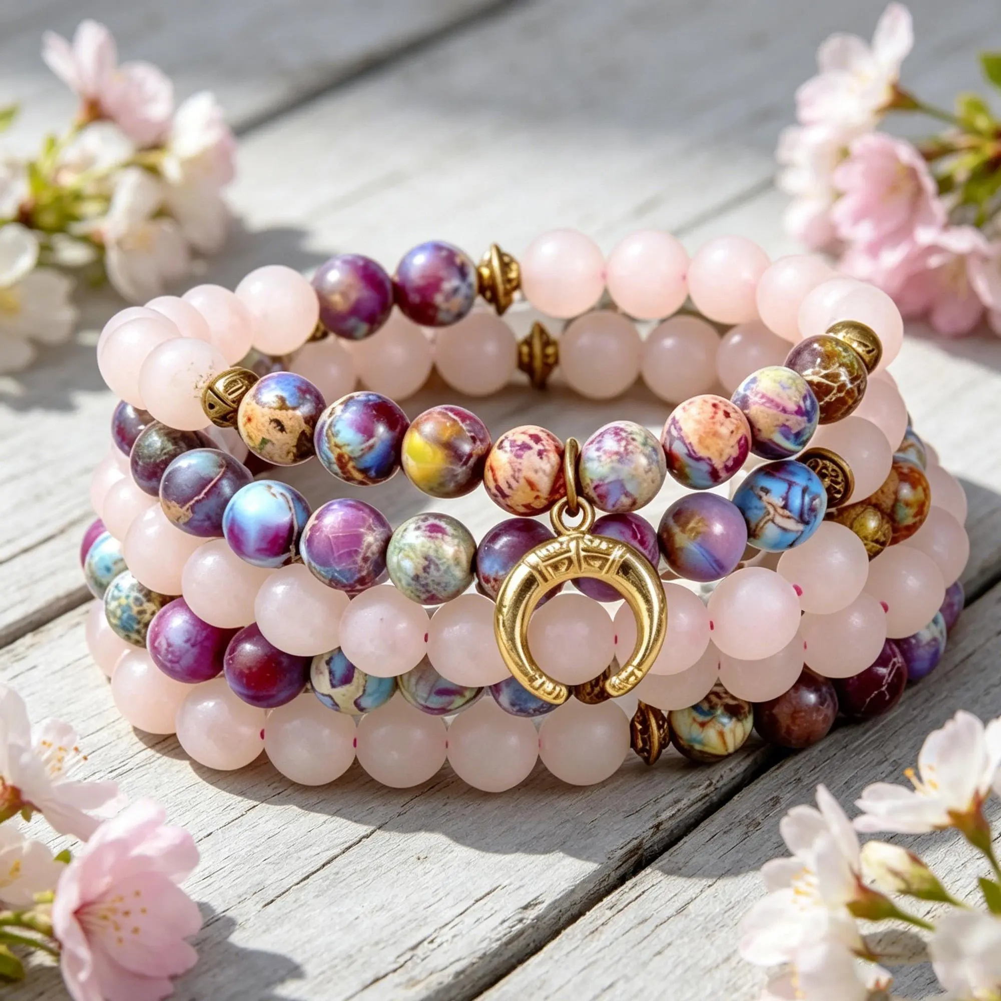108 Beads Natural Purple Imperial Jasper Stone Rose Crystal Malas Bracelet/Necklace Healing Spiritual meditation Yoga Amulet Gift for Her/Him