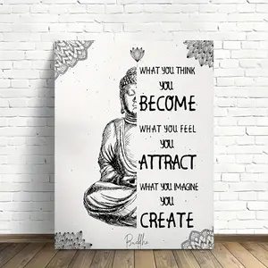 1 Piece Inspirational Buddha Quote Canvas Art Print with Wooden Frame - Yoga Wall Decoration, Unique Home Office Gift, Suitable for Living Room Bedroom, Surprisingly High-Quality Canvas, Horizontal Direction, Perfect Kitchen Dining Room Decoration