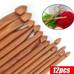 Bamboo Crochet Hook Set, 12pcs/set Wooden Handle Crochet Hook, Crochet Knitting Needle, DIY Knitting Tool for Home and Shop Use, Knitting Supplies