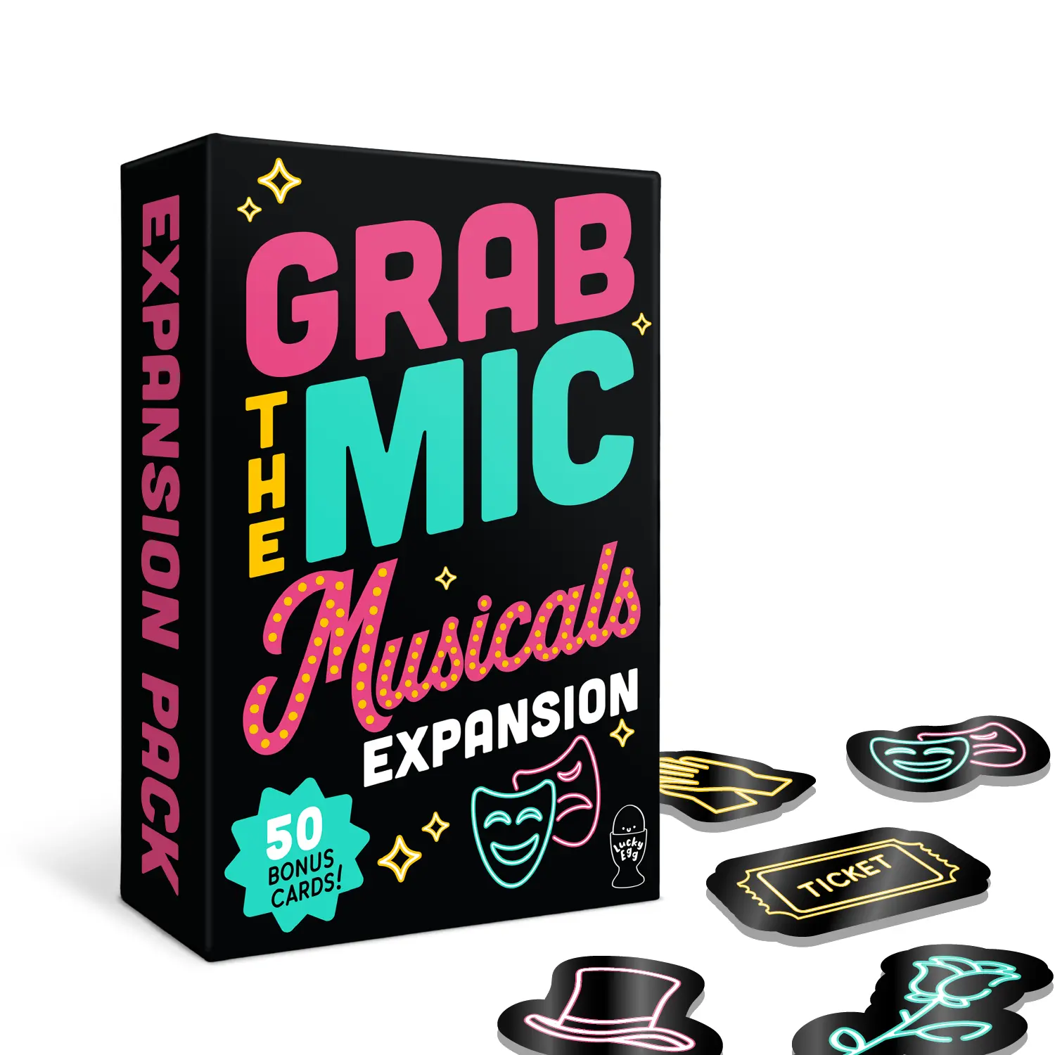 Lucky Egg Grab The Mic Musicals Expansion - Expansion Cards ONLY- Base Game Required - 50 New Musicals Challenges Games for Bad Singers, Family Karaoke Board Game 8+ Ages, 2-15 Players