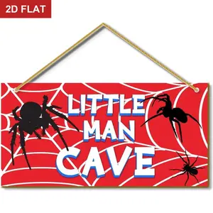 Little Man Cave, Spider Room Decor for Boys Wooden Door Sign Baby Boys Bedroom Wall Decorations for Nursery Toddler Nursery Playroom Wall Art Wall Hanging Decor Wall Hanging Design 11.8x5.9 In