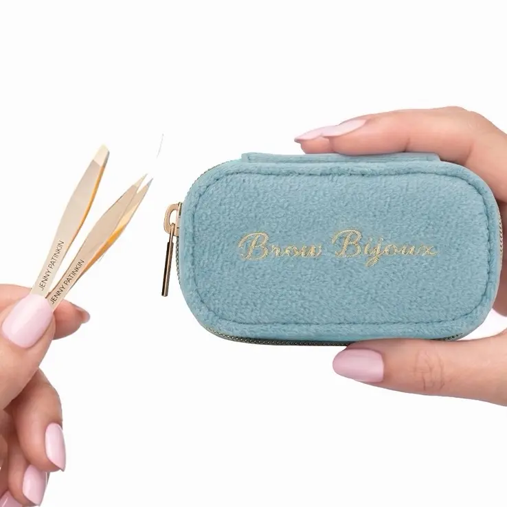 Jenny Patinkin Brow Bijoux Mini 2-Piece Makeup Tweezer Set - Professional Stainless Steel Slant & Thin Tips, Precise Grip, Elegant Design, Velvet Home/Travel Case for Brow Shaping & Polished Look