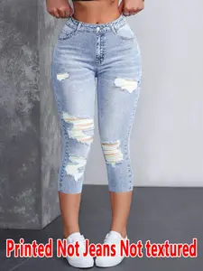 Women's Fitted Capri Pants, Natural Waist Design, All Season Wearable, Non-Denim Fabric, Stylish Print Bottoms, Ideal for Daily, Fashion Womenswear