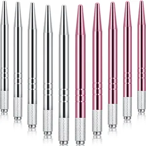 Microblading Pens 10 Piece Manual Eyebrow Pens Microblade Pen Aluminum Microblading Hand Tools Light Manual Microblade Tool Microblade Holder for Makeup Supplies Salons,2 Colors (Silver, Pink) Daily Cosmetic