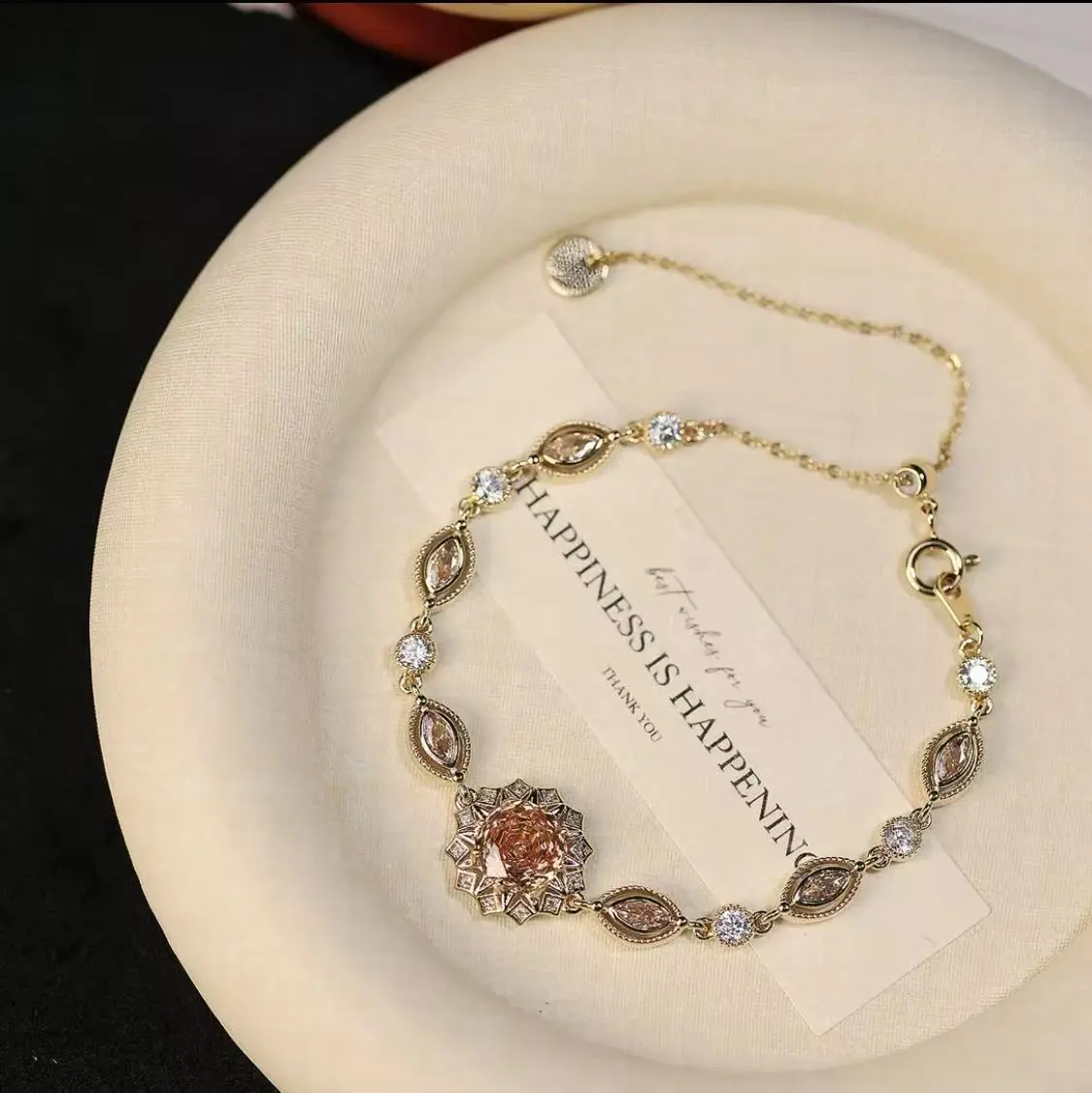 S025 Shiny Cubic Zirconia Bracelet Luxury Adjustable Zircon Link Bracelet for Women Daily Jewelry