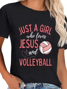 100% Cotton Unisex Just A Girl Who Loves Jesus and Volleyball Christian T-Shirt T-Shirt Graphic Printed Casual Round Neck T shirt