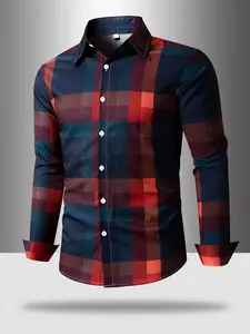 Men's Fashion Plaid Long Sleeve Shirt, Casual Button Collared, Casual Collar Design, Perfect for Urban Strolls & Outdoor Activities, Fall Winter Wear