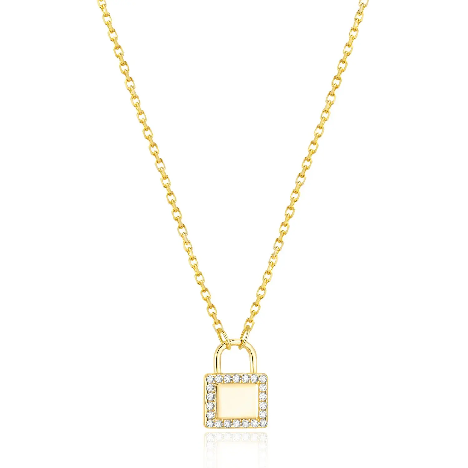 Molenia 14K Gold Plated Lock Necklace for Women, 925 Sterling Silver Trendy Padlock Pendant Chain Necklace with Cubic Zirconia, Simple Dainty  Minimalist jewelry